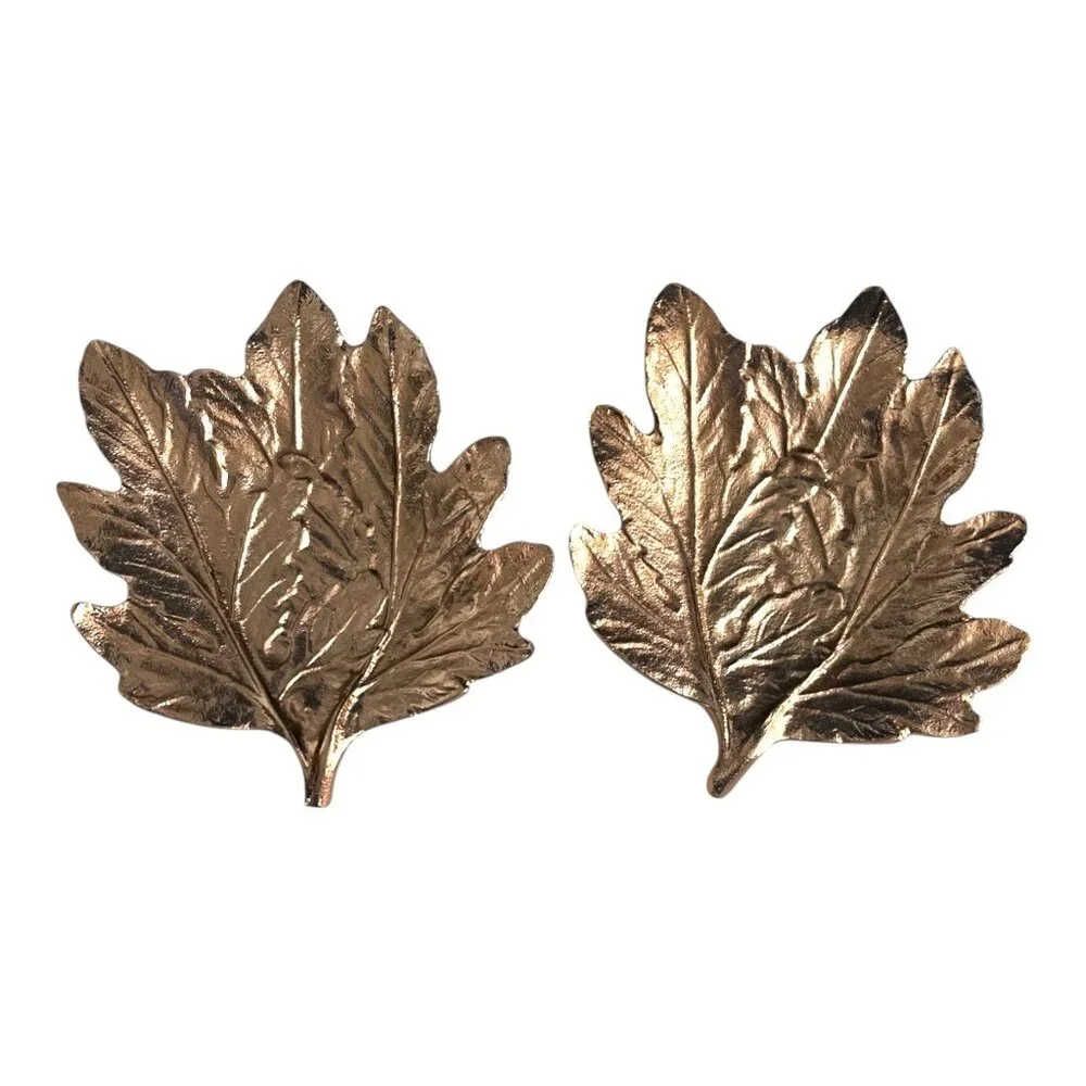 Pier 1 Imports Bronze Leaf Trinket Dish Set of 2 Decorative Metal Leaf Bowls
